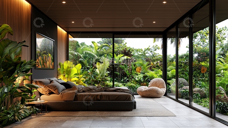 高清大图下载【趣麦麦图】现代简约卧室绿植景观