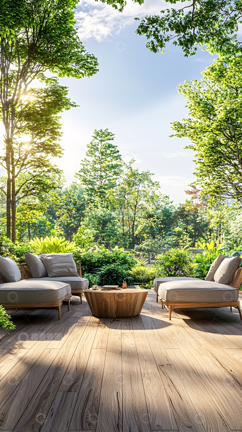 高清大图下载【趣麦麦图】阳光下树林里的户外休闲区
