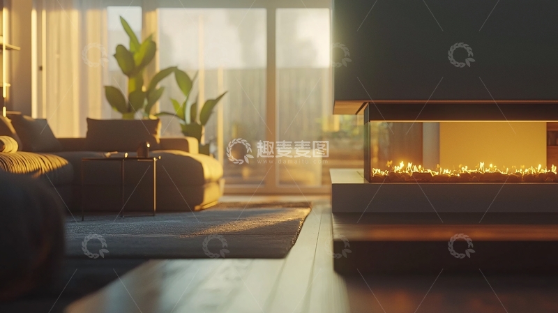 高清大图下载【趣麦麦图】现代简约客厅壁炉设计