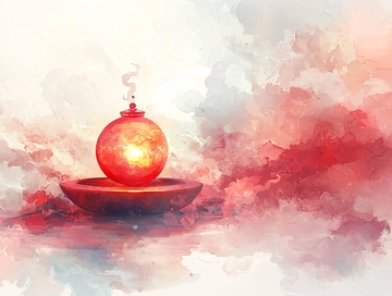 红色的球体在云雾中闪耀