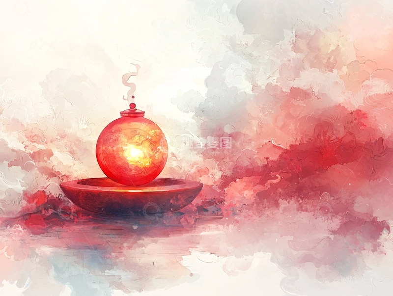 高清大图下载【趣麦麦图】红色的球体在云雾中闪耀