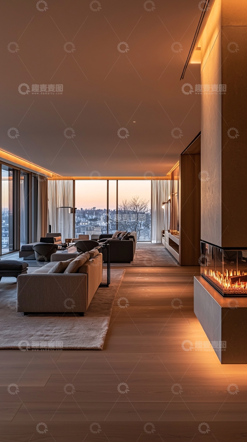 高清大图下载【趣麦麦图】现代简约客厅夜景