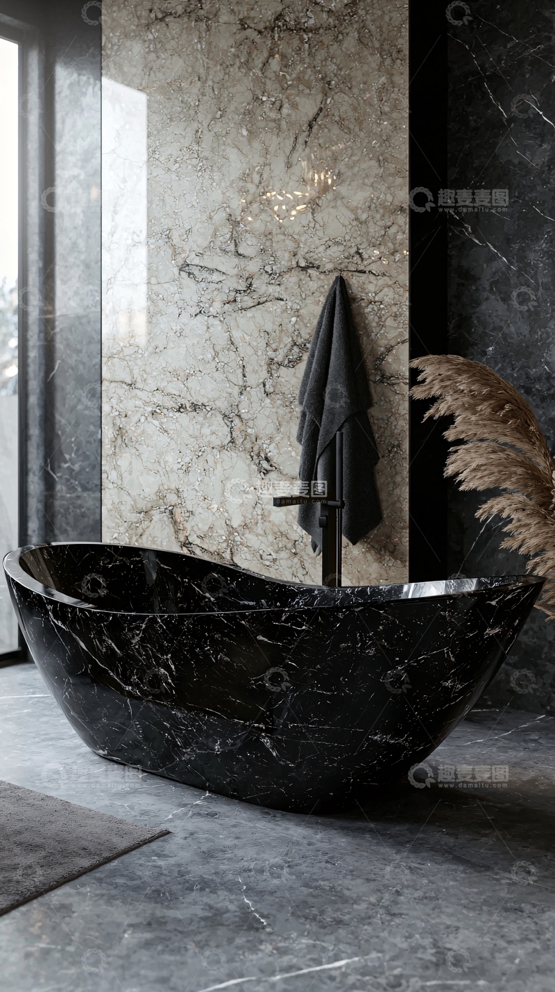 高清大图下载【趣麦麦图】黑色大理石浴缸