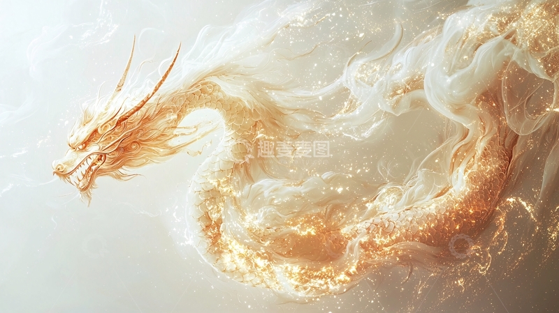高清大图下载【趣麦麦图】金色烟雾缠绕的龙