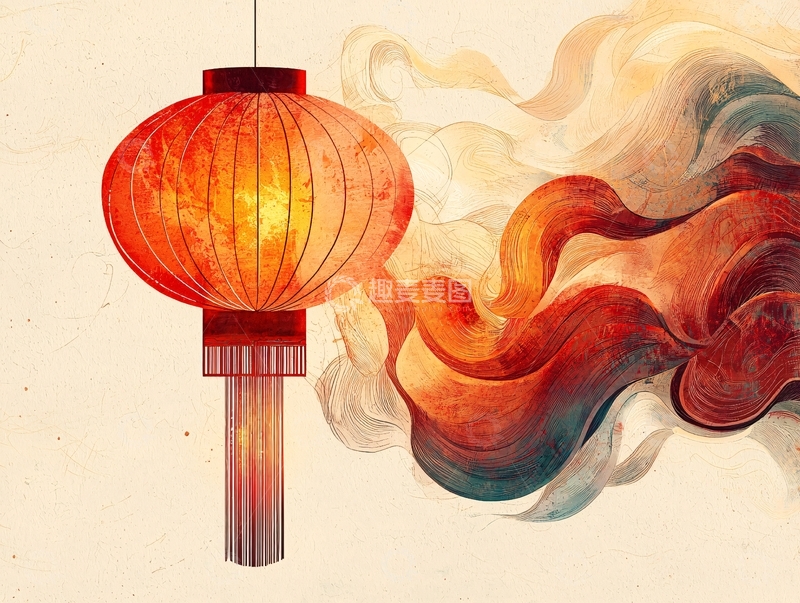 高清大图下载【趣麦麦图】红色灯笼与烟雾背景
