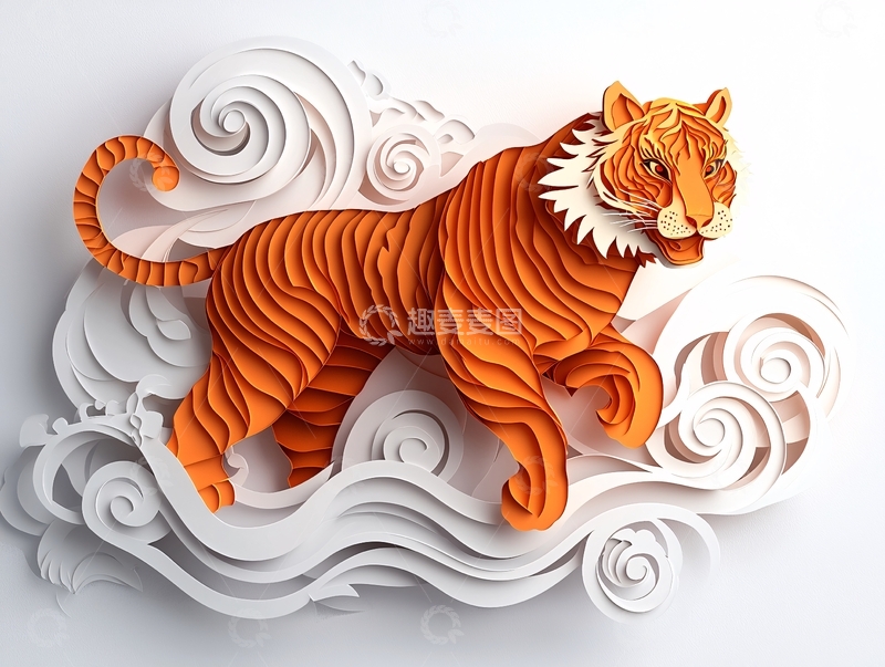 高清大图下载【趣麦麦图】纸艺老虎
