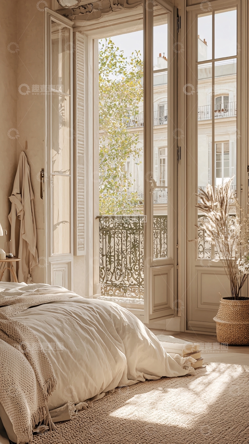 高清大图下载【趣麦麦图】法式卧室阳台阳光清晨