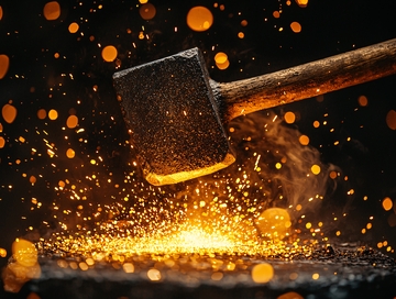 锤子敲击金属火花四溅