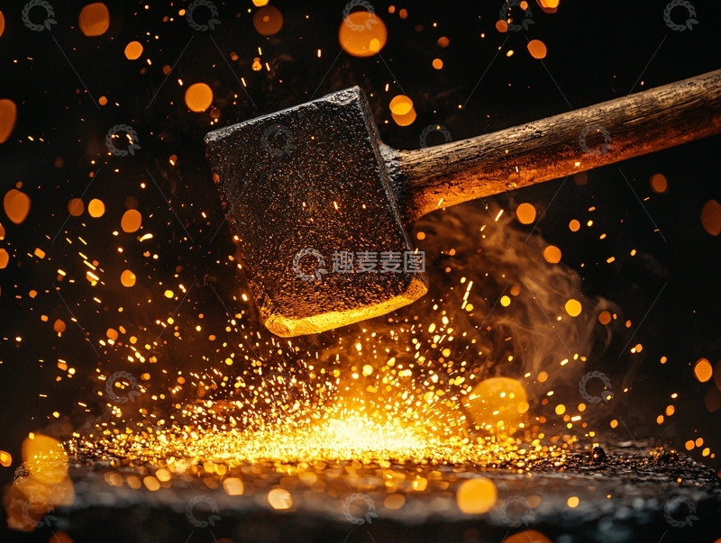 高清大图下载【趣麦麦图】锤子敲击金属火花四溅