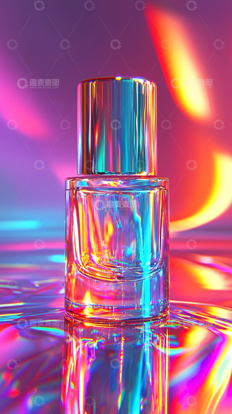 高清大图下载【趣麦麦图】彩色光影下的香水瓶