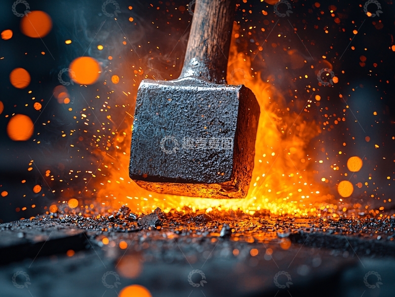 高清大图下载【趣麦麦图】锻造锤击火花四溅