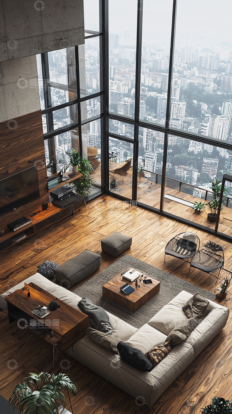 高清大图下载【趣麦麦图】高层公寓客厅鸟瞰图