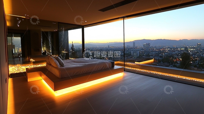 高清大图下载【趣麦麦图】极简风格卧室夜景