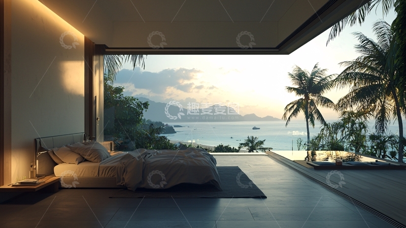 高清大图下载【趣麦麦图】极简风格海景卧室