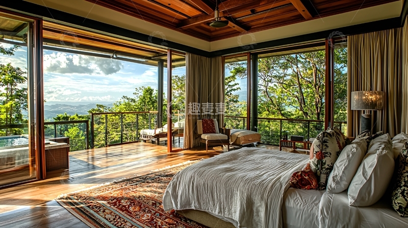 高清大图下载【趣麦麦图】山景落地窗卧室