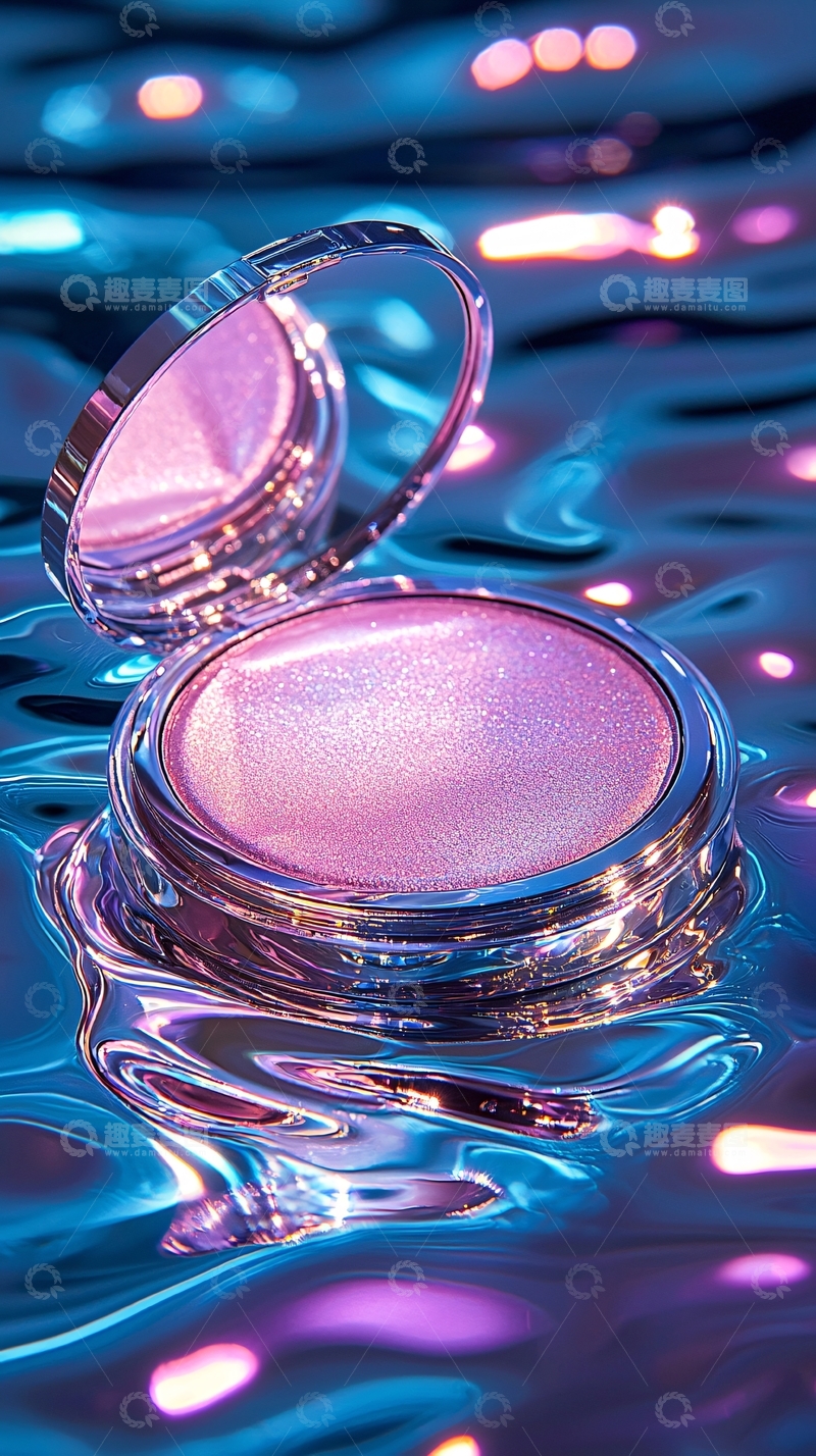 高清大图下载【趣麦麦图】粉色高光在蓝色波光上