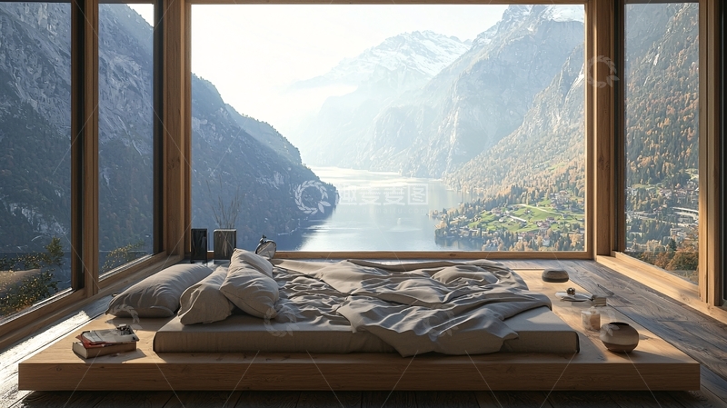 高清大图下载【趣麦麦图】极简风格卧室落地窗景观