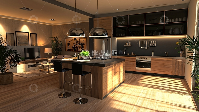 高清大图下载【趣麦麦图】现代简约开放式厨房