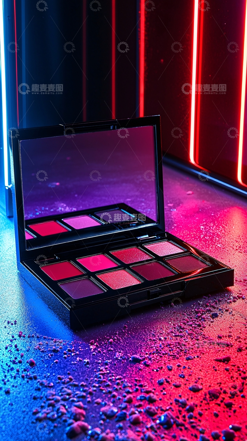 高清大图下载【趣麦麦图】口红彩妆盘霓虹灯光背景