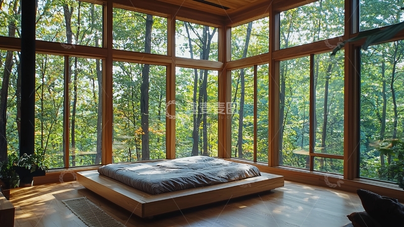 高清大图下载【趣麦麦图】森林环绕的木质卧室