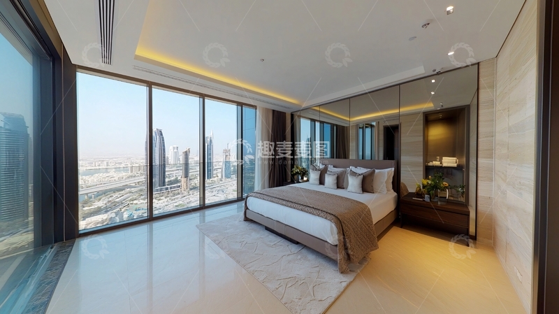 高清大图下载【趣麦麦图】豪华公寓卧室全景落地窗