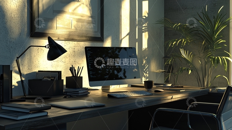 高清大图下载【趣麦麦图】阳光洒落的现代化办公桌