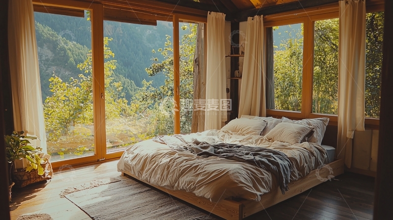 高清大图下载【趣麦麦图】山景落地窗卧室