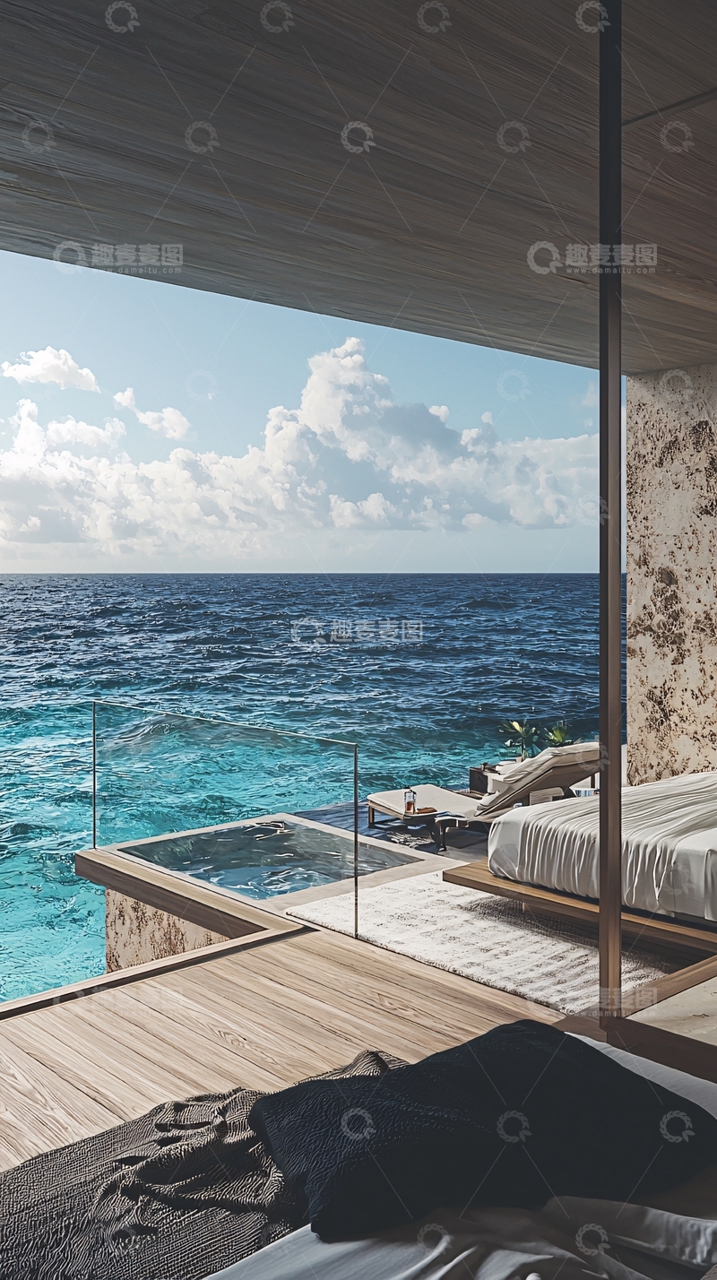 高清大图下载【趣麦麦图】海景房卧室私家泳池