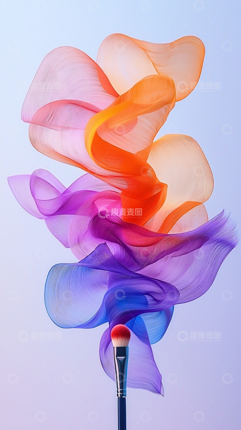 高清大图下载【趣麦麦图】彩妆刷与彩色丝绸飘带