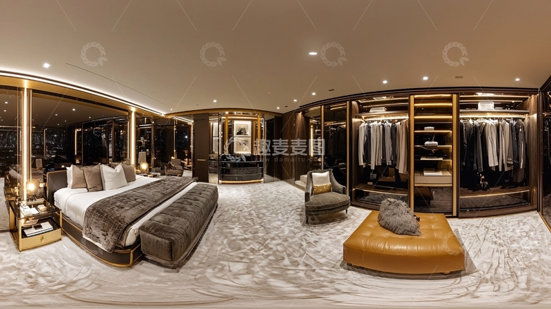 高清大图下载【趣麦麦图】奢华卧室衣帽间全景图