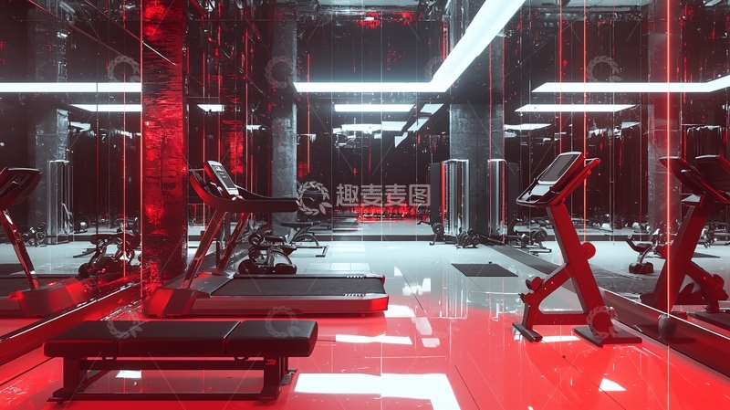 高清大图下载【趣麦麦图】高端健身房红色灯光