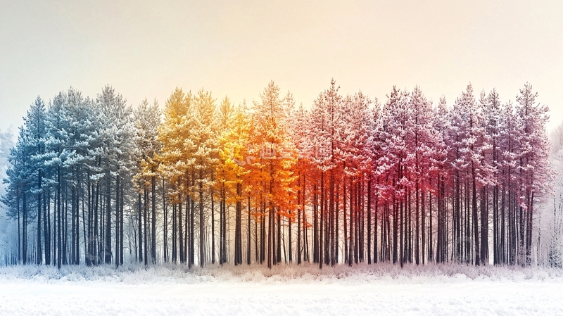 高清大图下载【趣麦麦图】彩色梦幻冬季森林