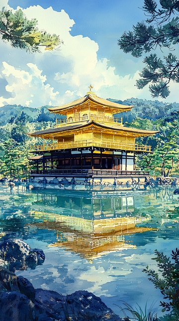 金阁寺水面倒影如画