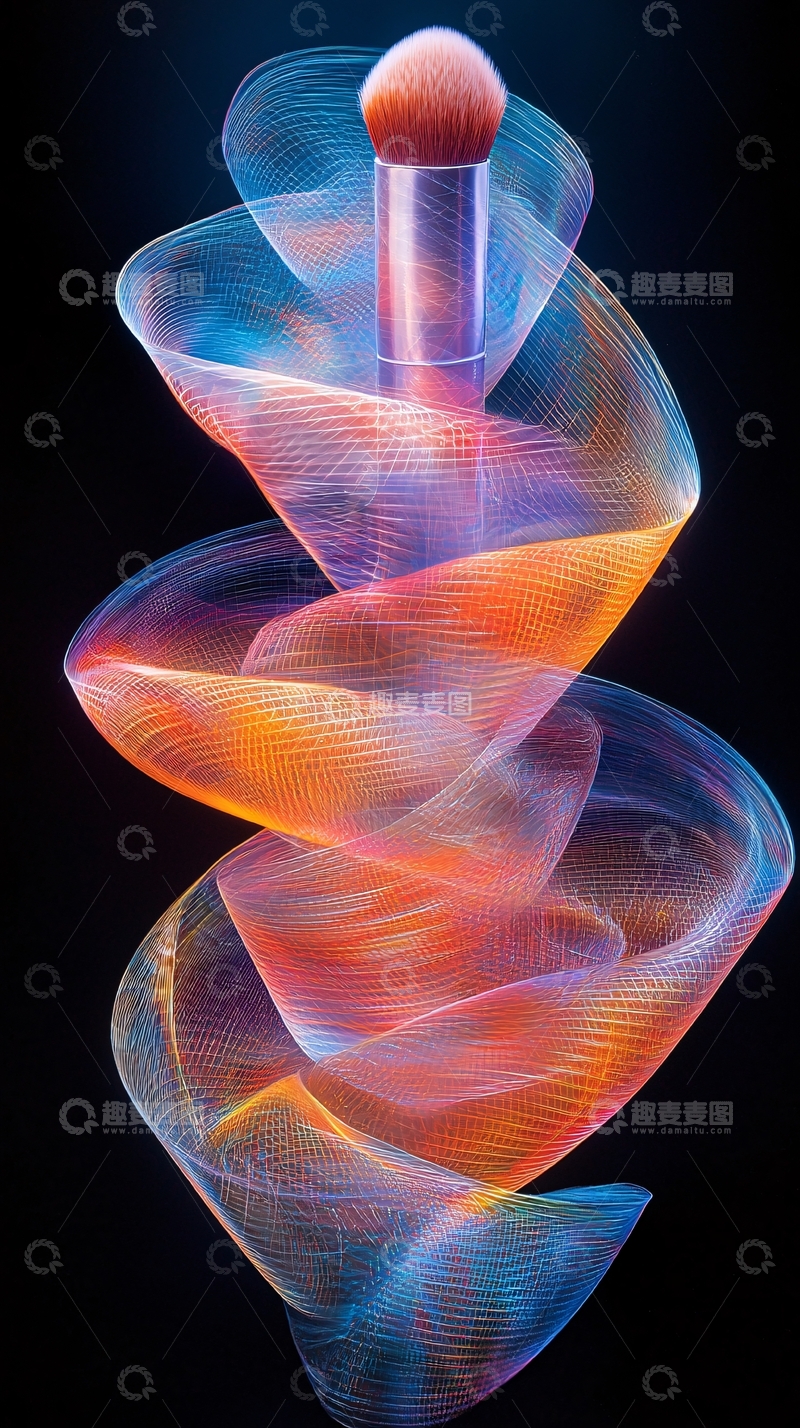 高清大图下载【趣麦麦图】化妆刷与光绘螺旋缠绕