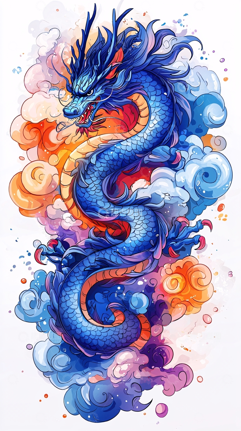 高清大图下载【趣麦麦图】水墨蓝龙