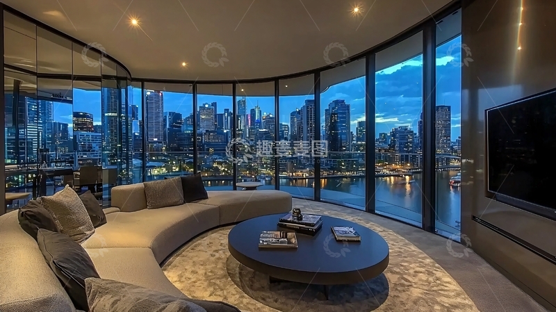 高清大图下载【趣麦麦图】夜景豪宅客厅