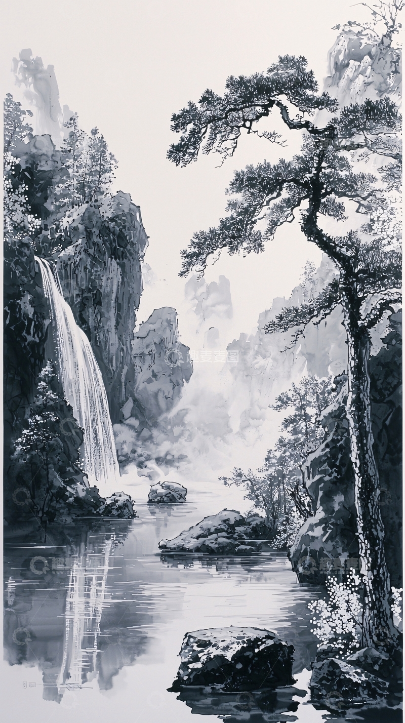 高清大图下载【趣麦麦图】水墨山水画532