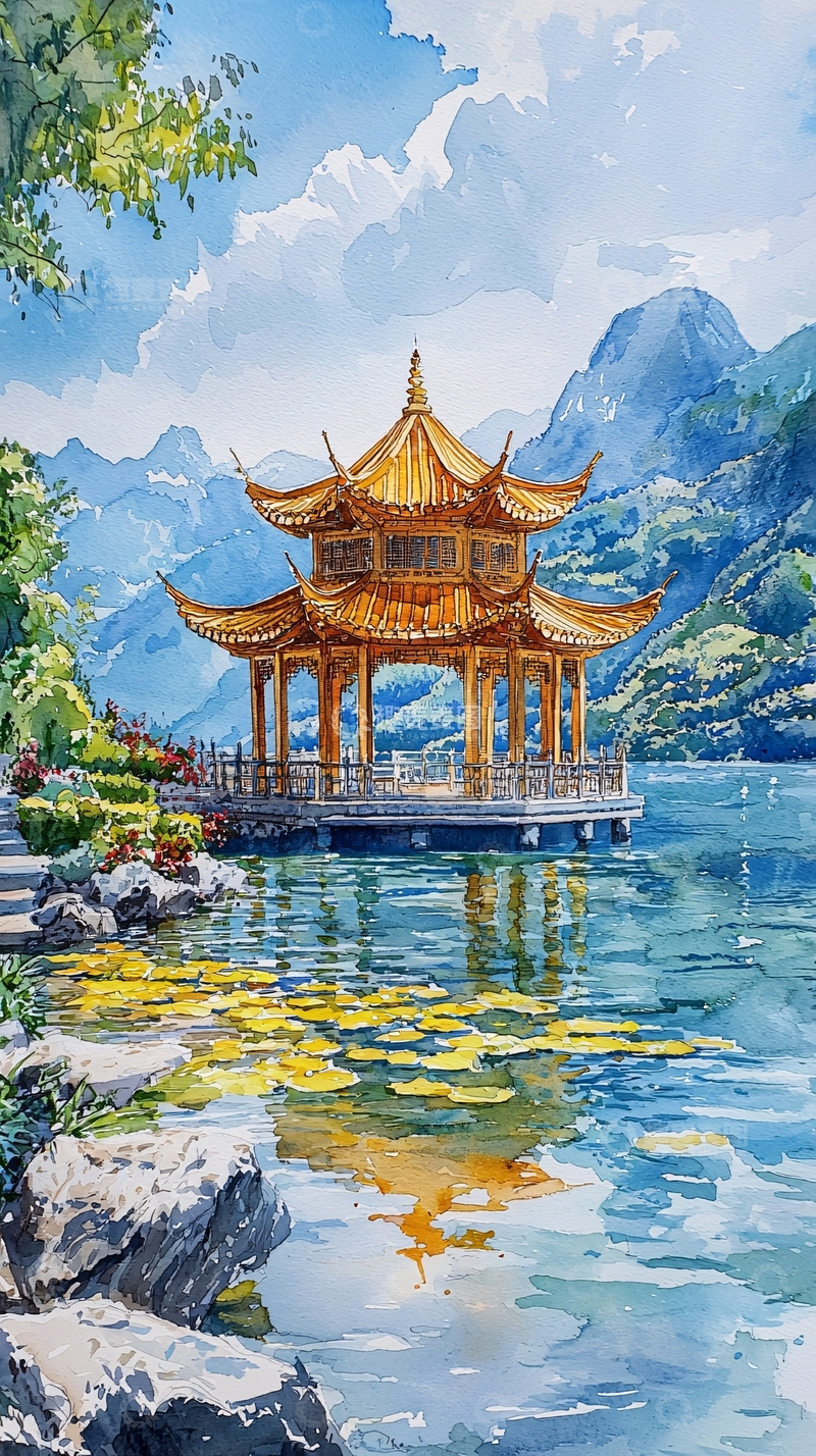 高清大图下载【趣麦麦图】水上亭台楼阁