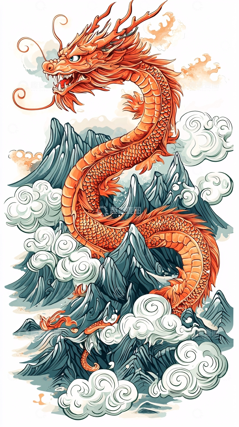 高清大图下载【趣麦麦图】中国龙盘绕山峰