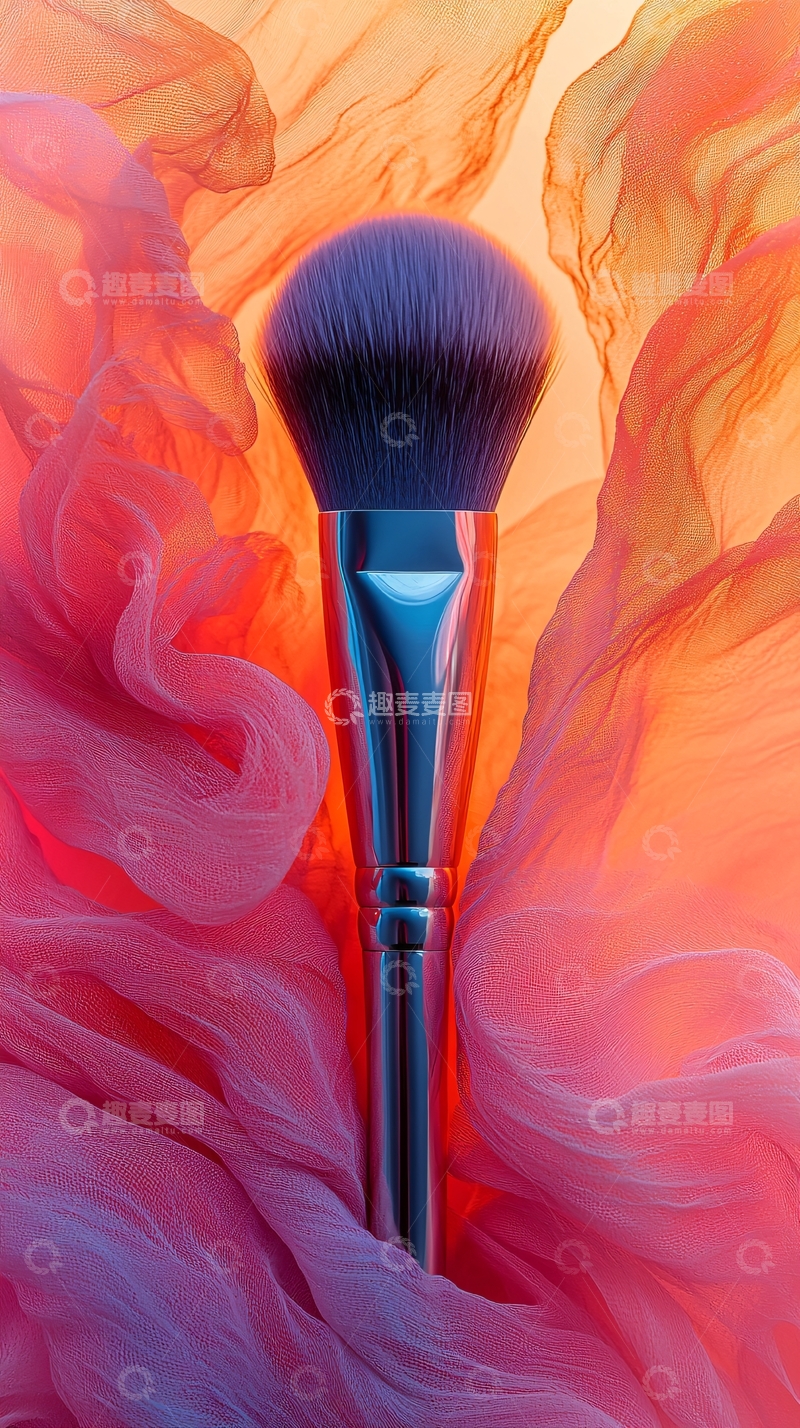 高清大图下载【趣麦麦图】化妆刷与柔纱的创意背景