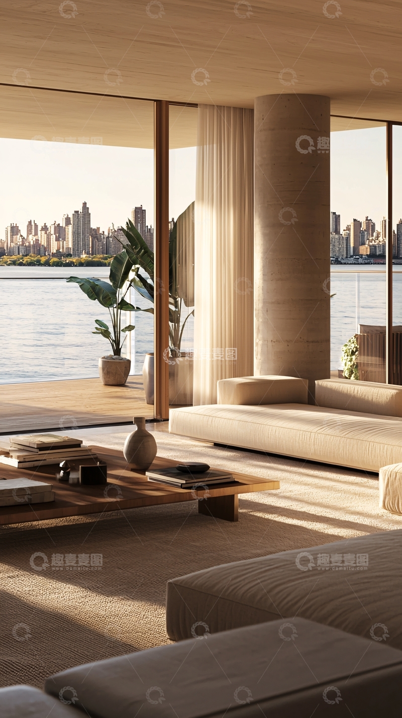 高清大图下载【趣麦麦图】极简风海景公寓客厅