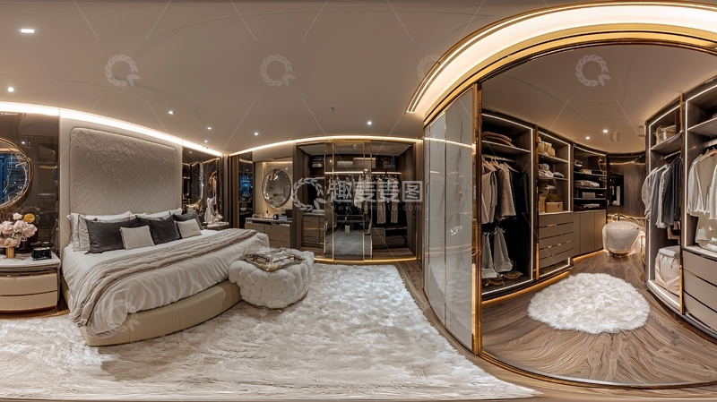高清大图下载【趣麦麦图】奢华卧室衣帽间全景图