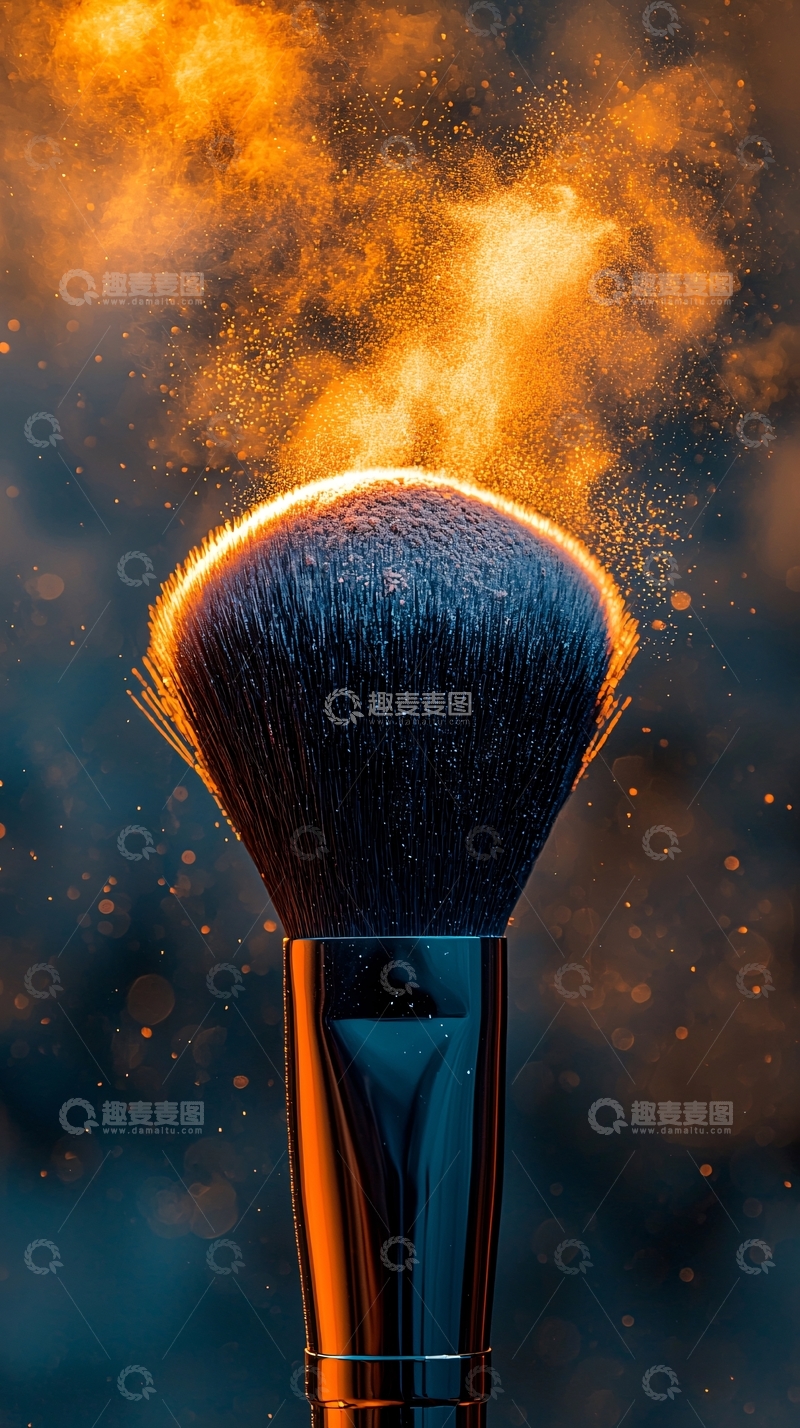 高清大图下载【趣麦麦图】化妆刷和金色粉末飞舞