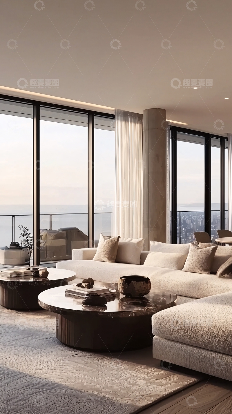 高清大图下载【趣麦麦图】极简风海景公寓客厅