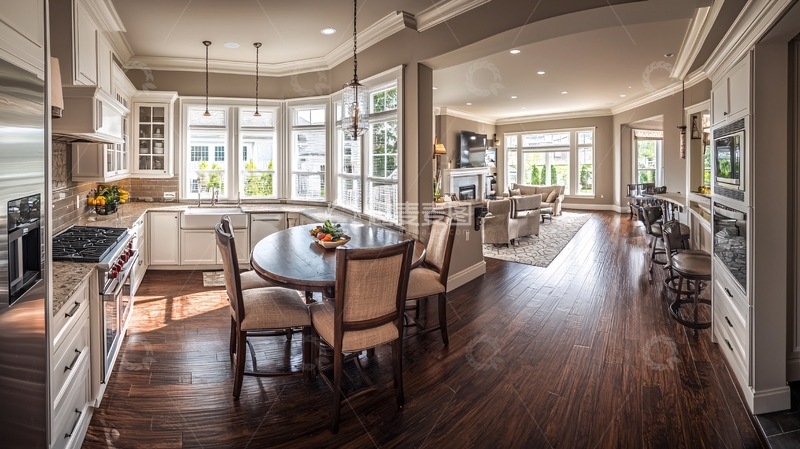 高清大图下载【趣麦麦图】明亮开放式厨房餐厅一体化设计