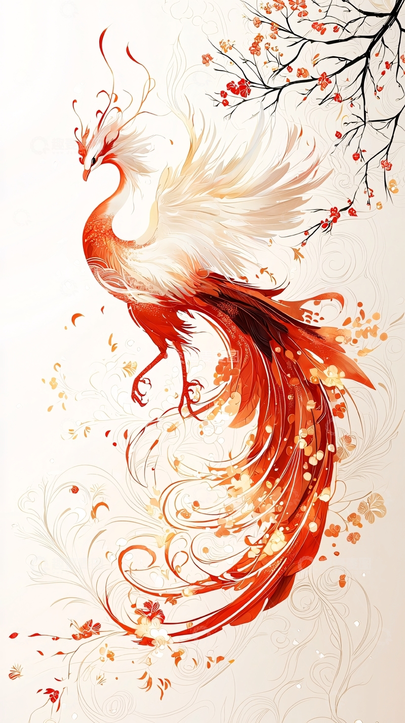 高清大图下载【趣麦麦图】红白凤凰水墨画