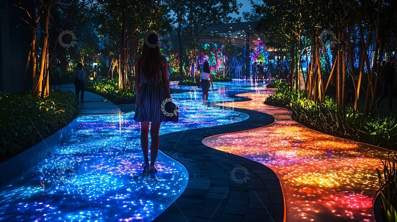 高清大图下载【趣麦麦图】夜间灯光小路