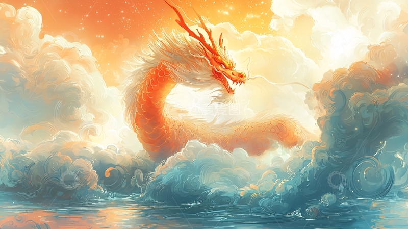 高清大图下载【趣麦麦图】云海中盘旋的白色神龙