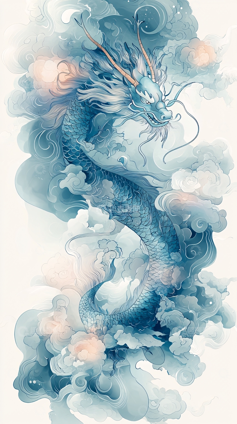 高清大图下载【趣麦麦图】水墨蓝龙