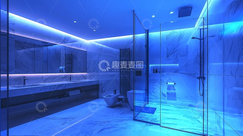 高清大图下载【趣麦麦图】蓝色灯光浴室
